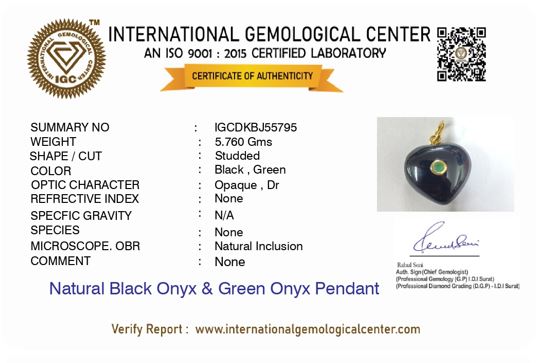 Natural Black Onyx Heart Pendant With Green Evil Eye