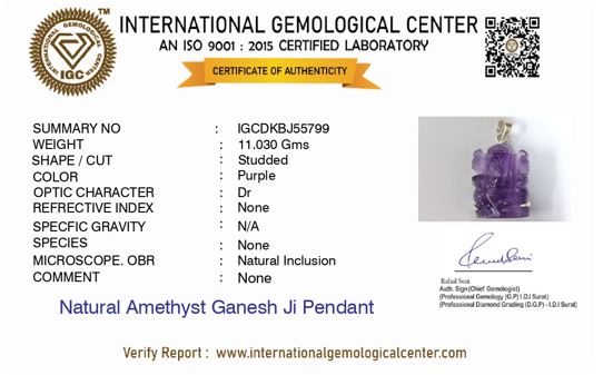 Amethyst Lord Ganesha Silver Pendant