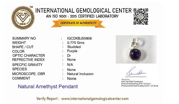 Amethyst Pendant In Silver Chain