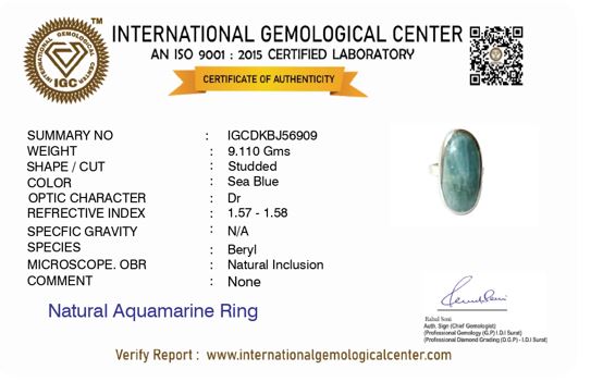 Sea Whisper Natural Aquamarine Stone Silver Ring