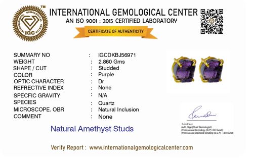 Natural Uncut Amethyst Gemstone Studs
