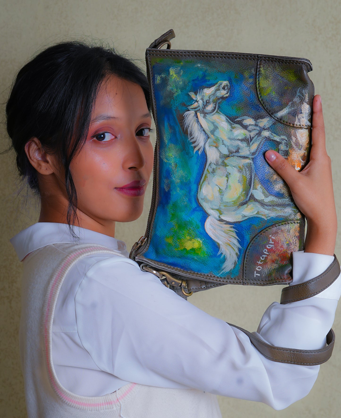 "Azzurro Horse" Hand Painted Crossbody Bag