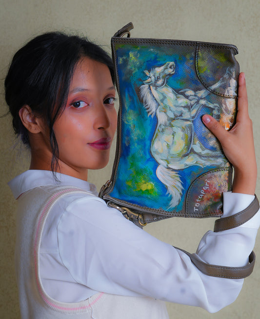 "Azzurro Horse" Hand Painted Crossbody Bag
