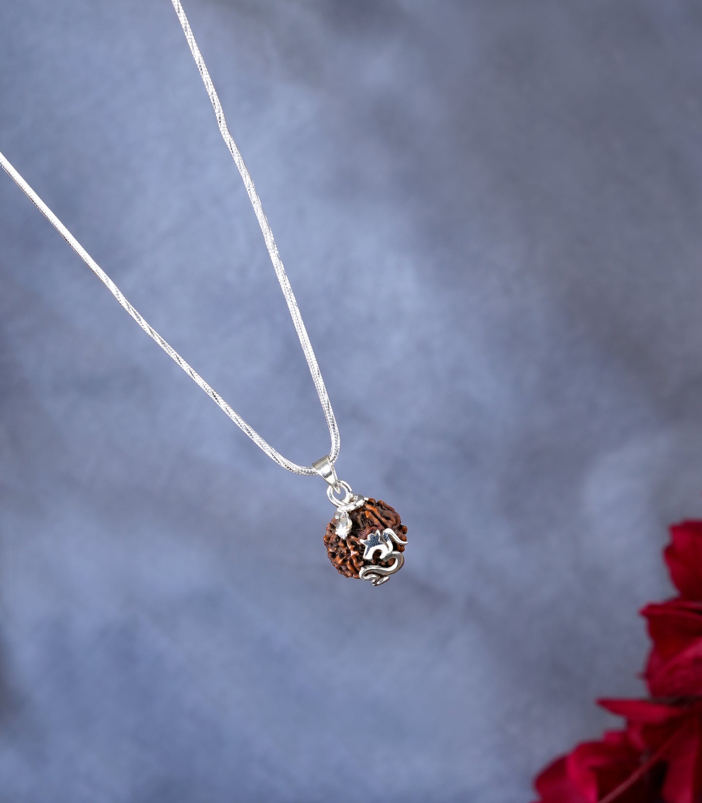 OM Mantra Rudraksha Silver Pendant