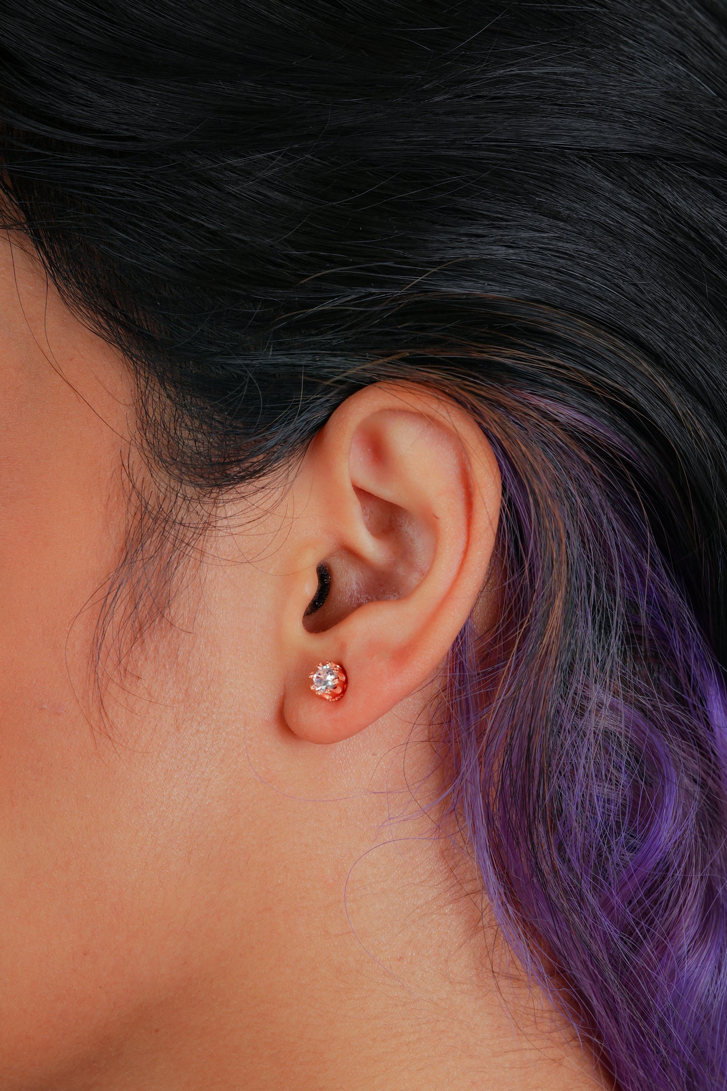 Rose Gold Plated Silver Solitaire Studs