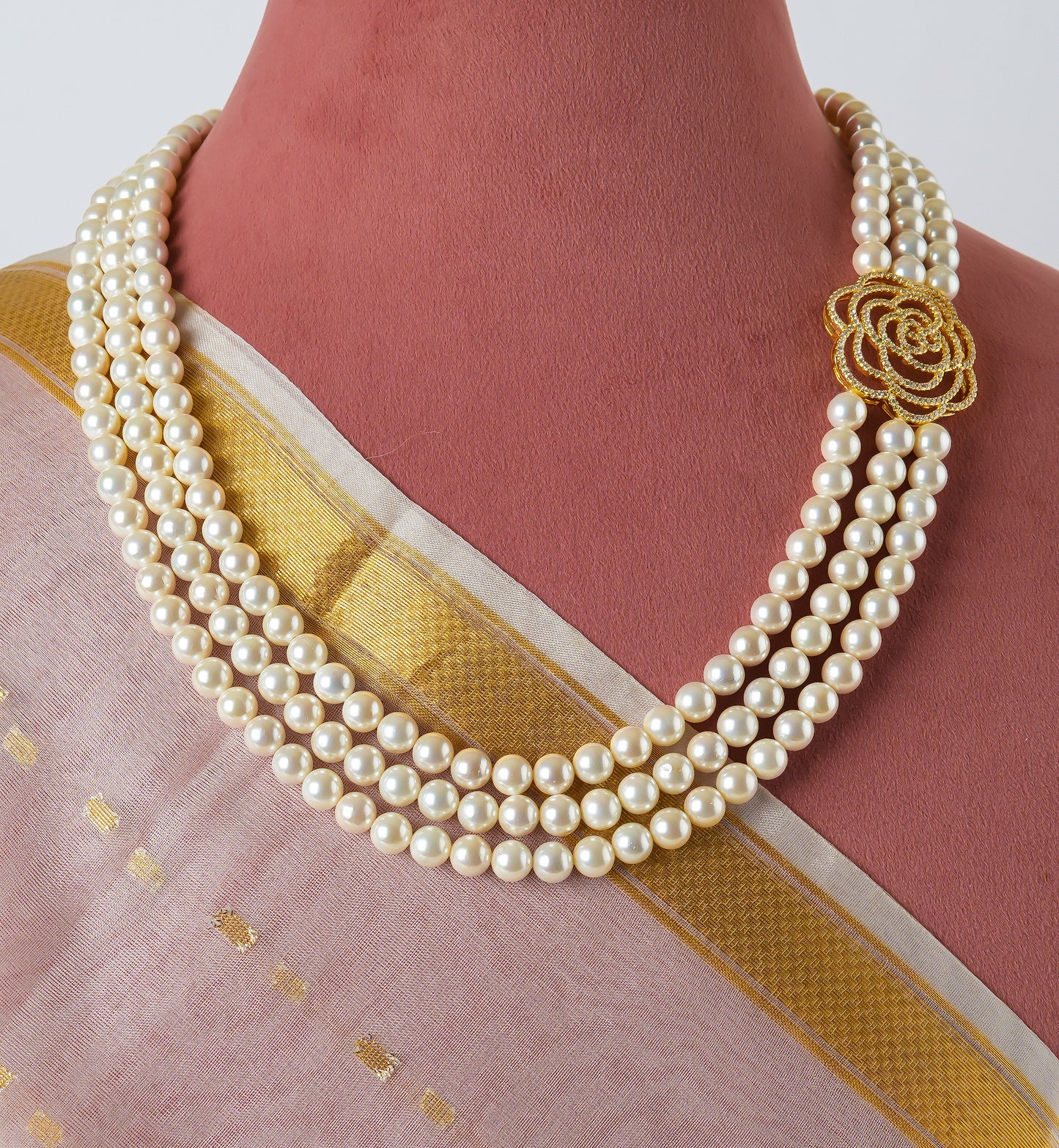 Golden Wild Rose Pearl Necklace