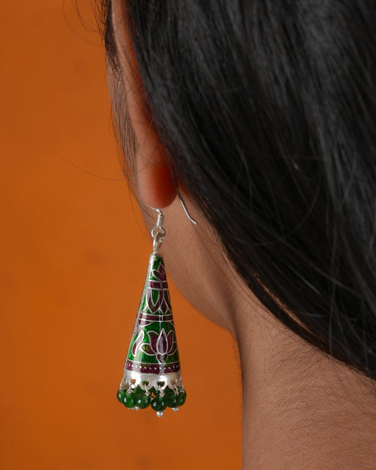 Green Meenakari Jhumkas