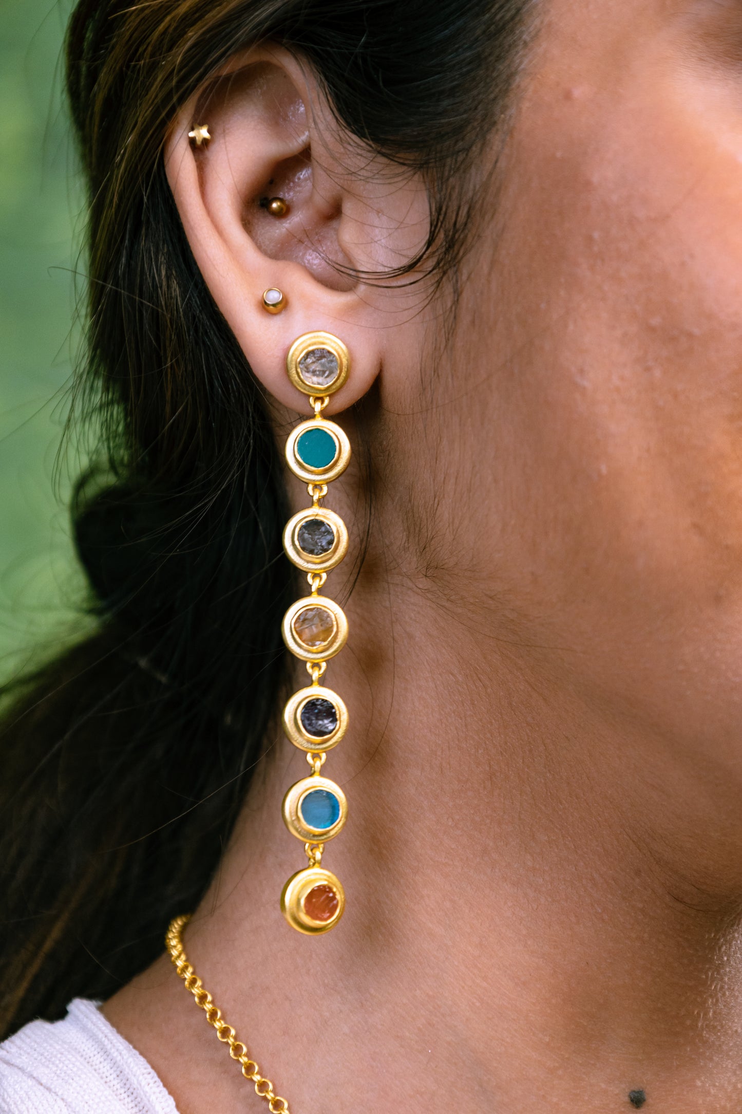 Raw Radiance Natural Uncut Semiprecious Stones Long Earrings