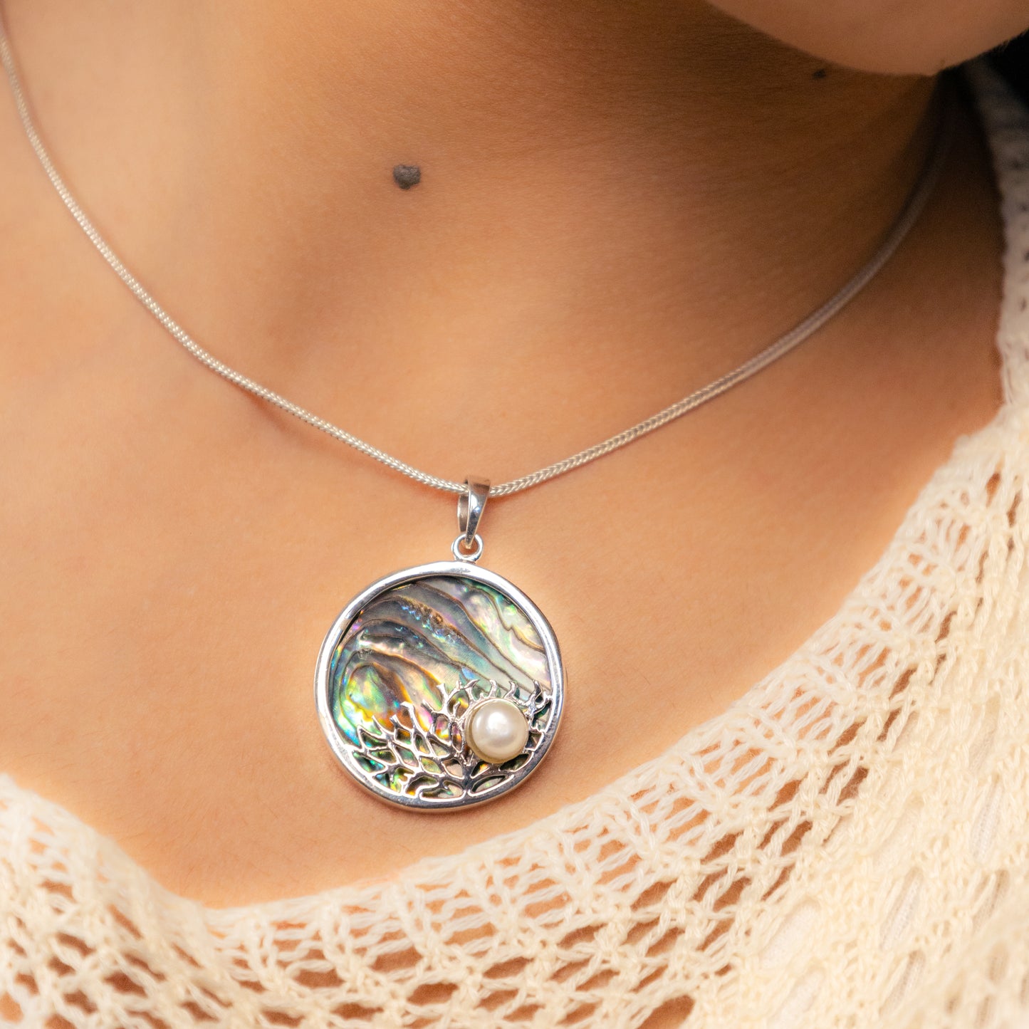 Sea Fern Abalone Silver Pendant