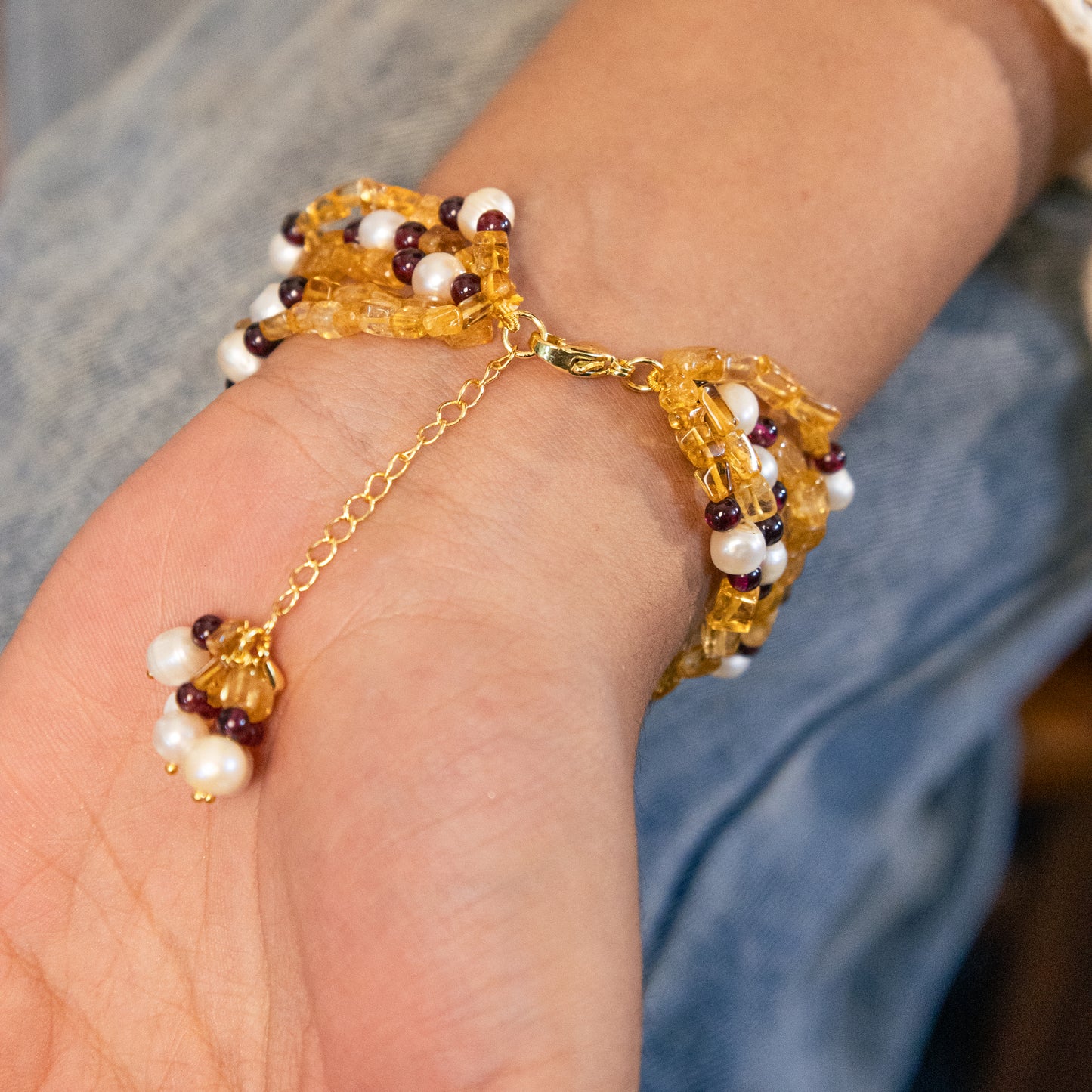 Trendy Citrine Garnet And Pearl Bracelet