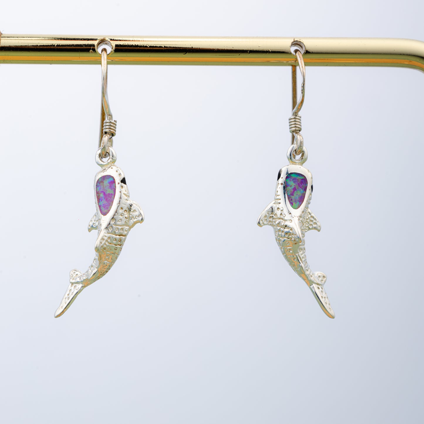 Opal And Silver Fish Earrings