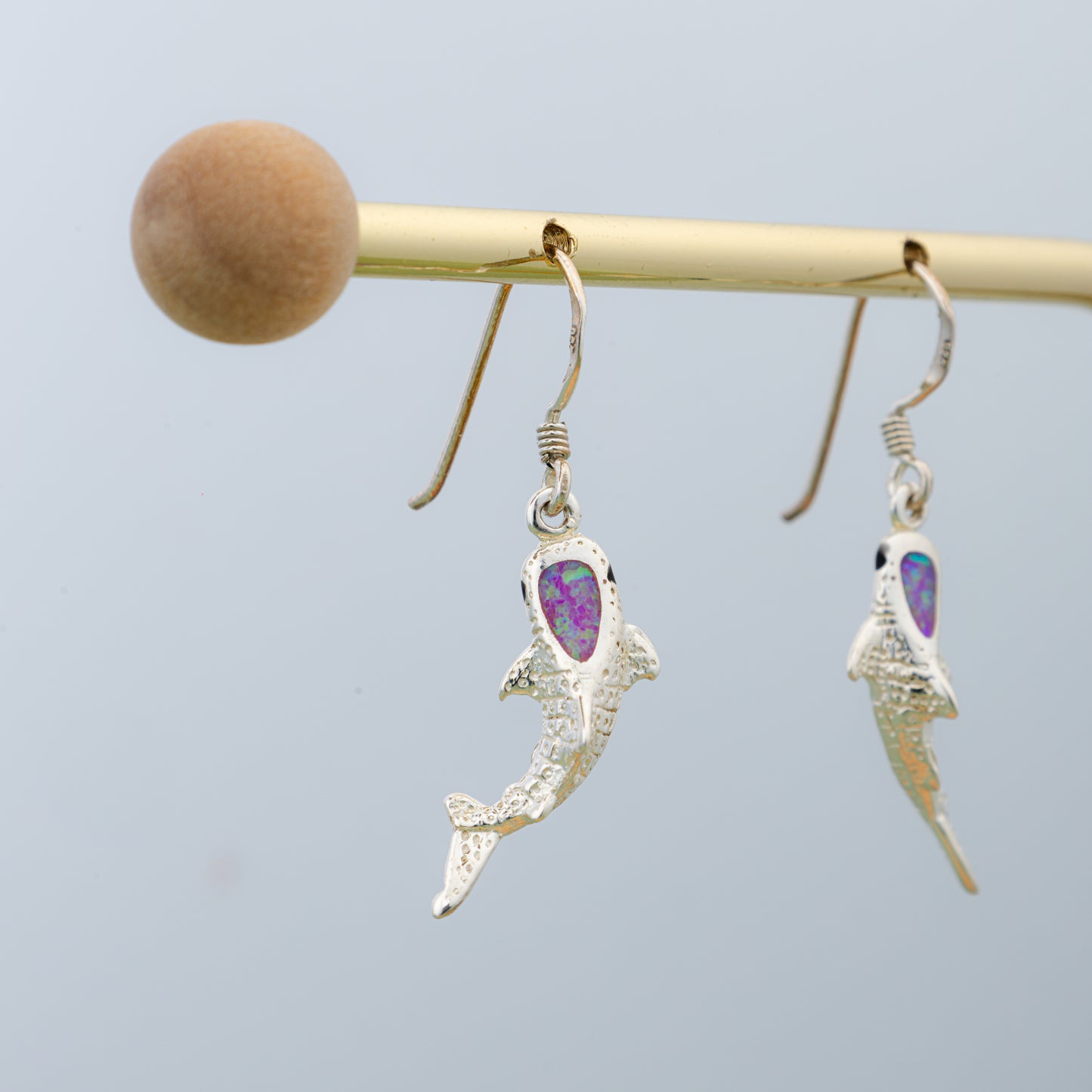 Opal And Silver Fish Earrings