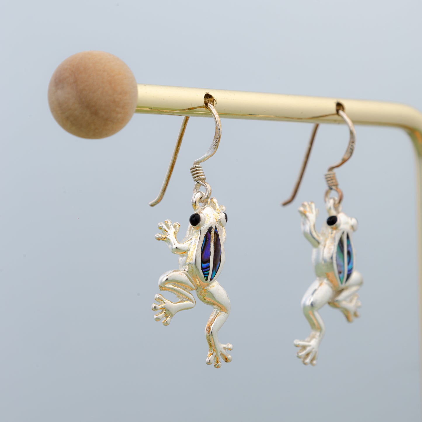 Leaping Frogs Abalone Silver Earrings
