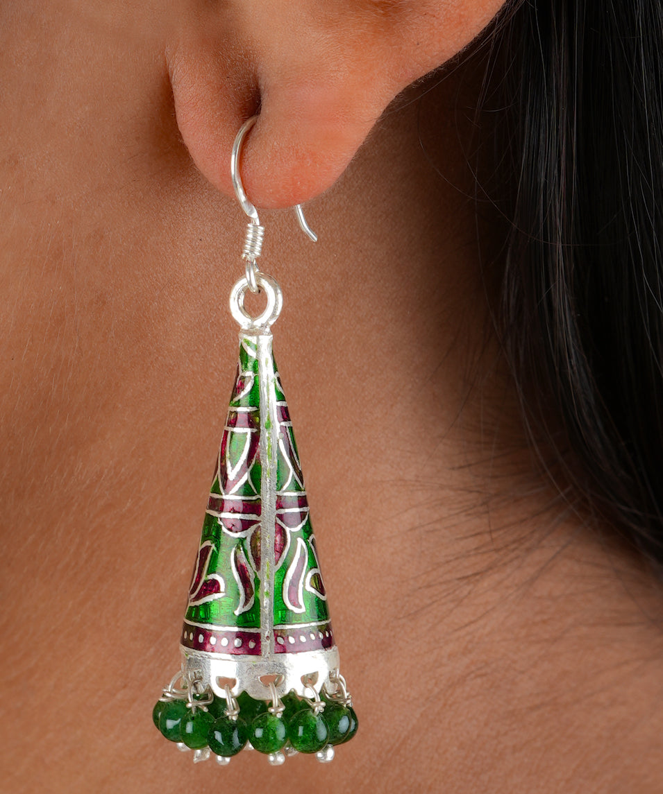 Green Meenakari Jhumkas