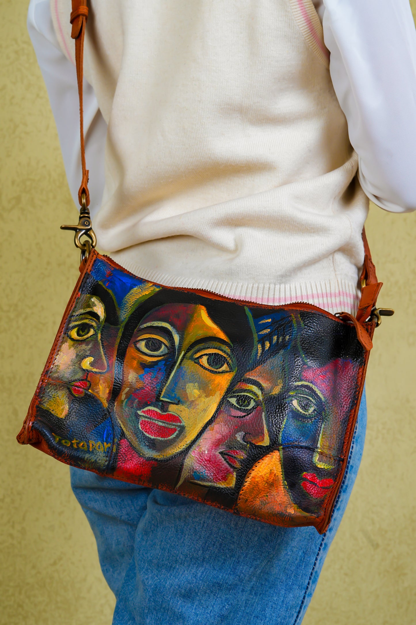 Hand Painted "Soul Portraits" Leather Sling Bag (6)