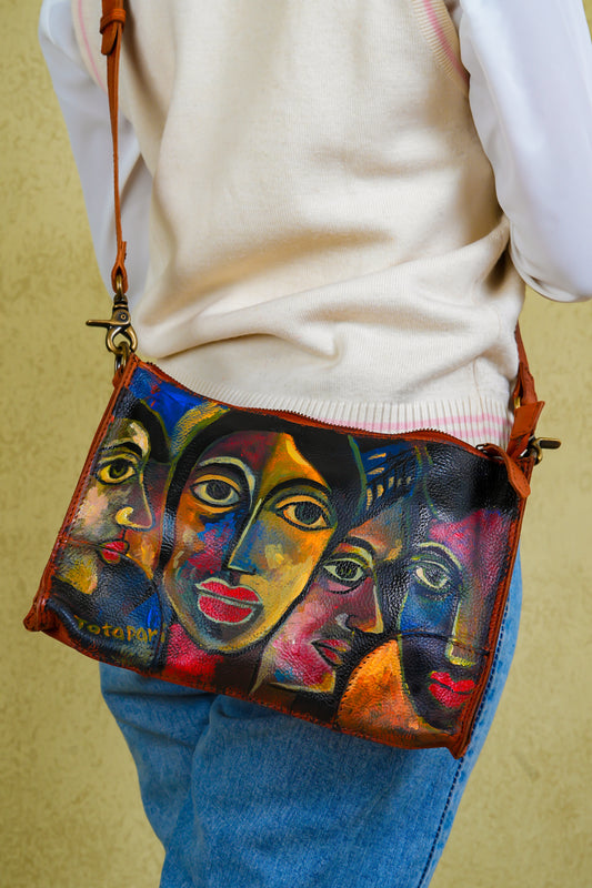 Hand Painted "Soul Portraits" Leather Sling Bag (6)
