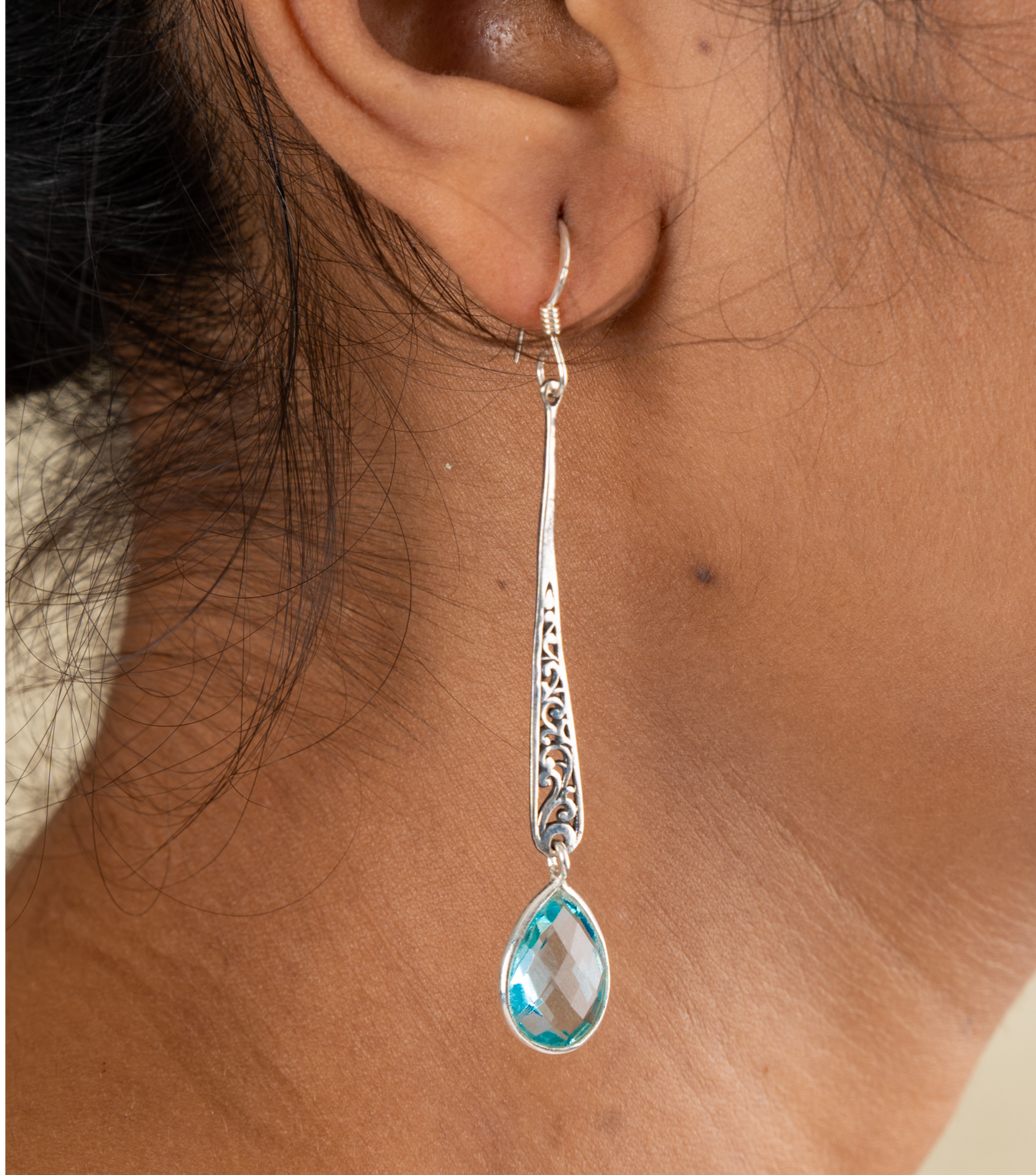 Silver Blue Crystal Danglers