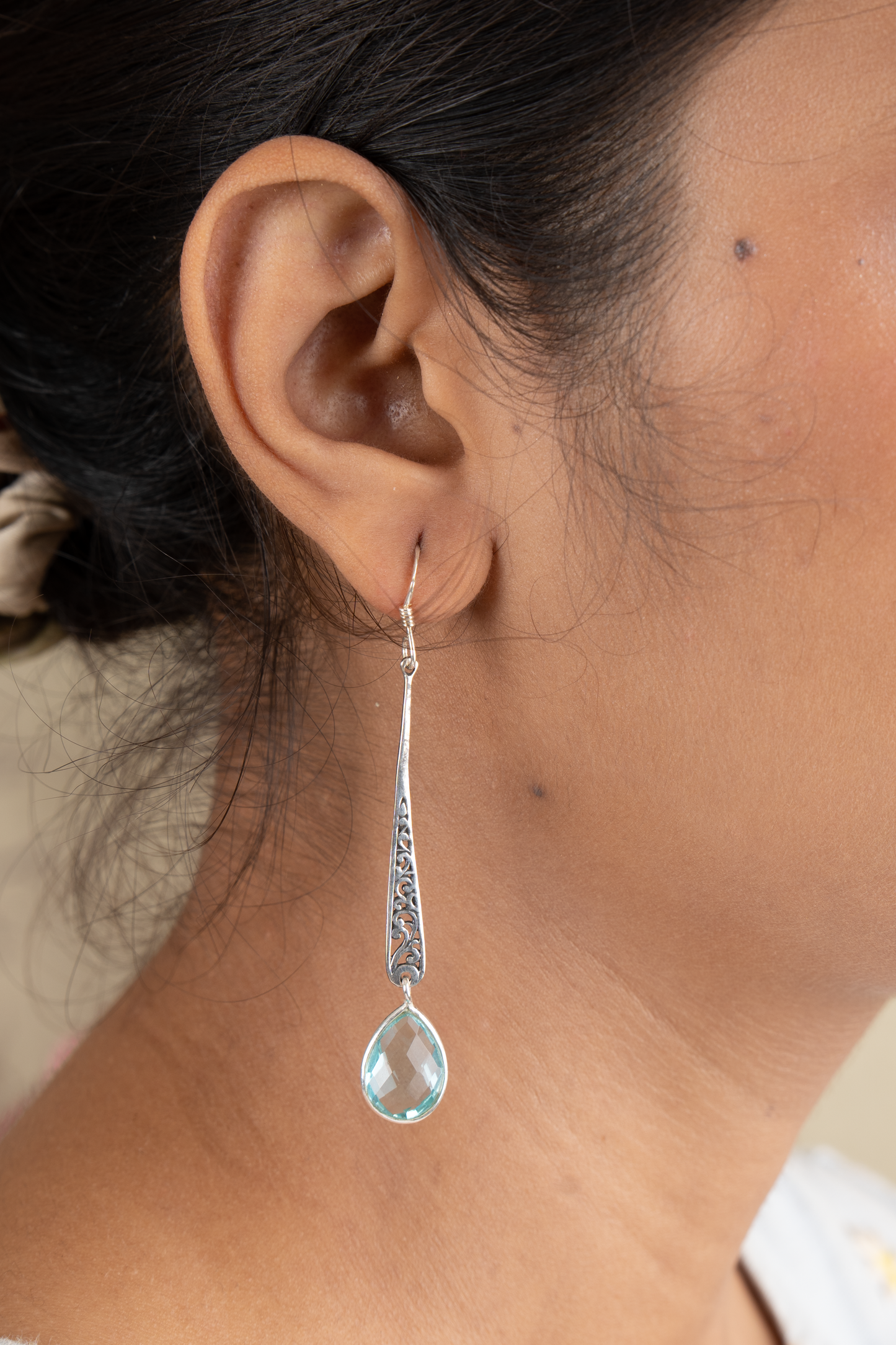 Silver Blue Crystal Danglers