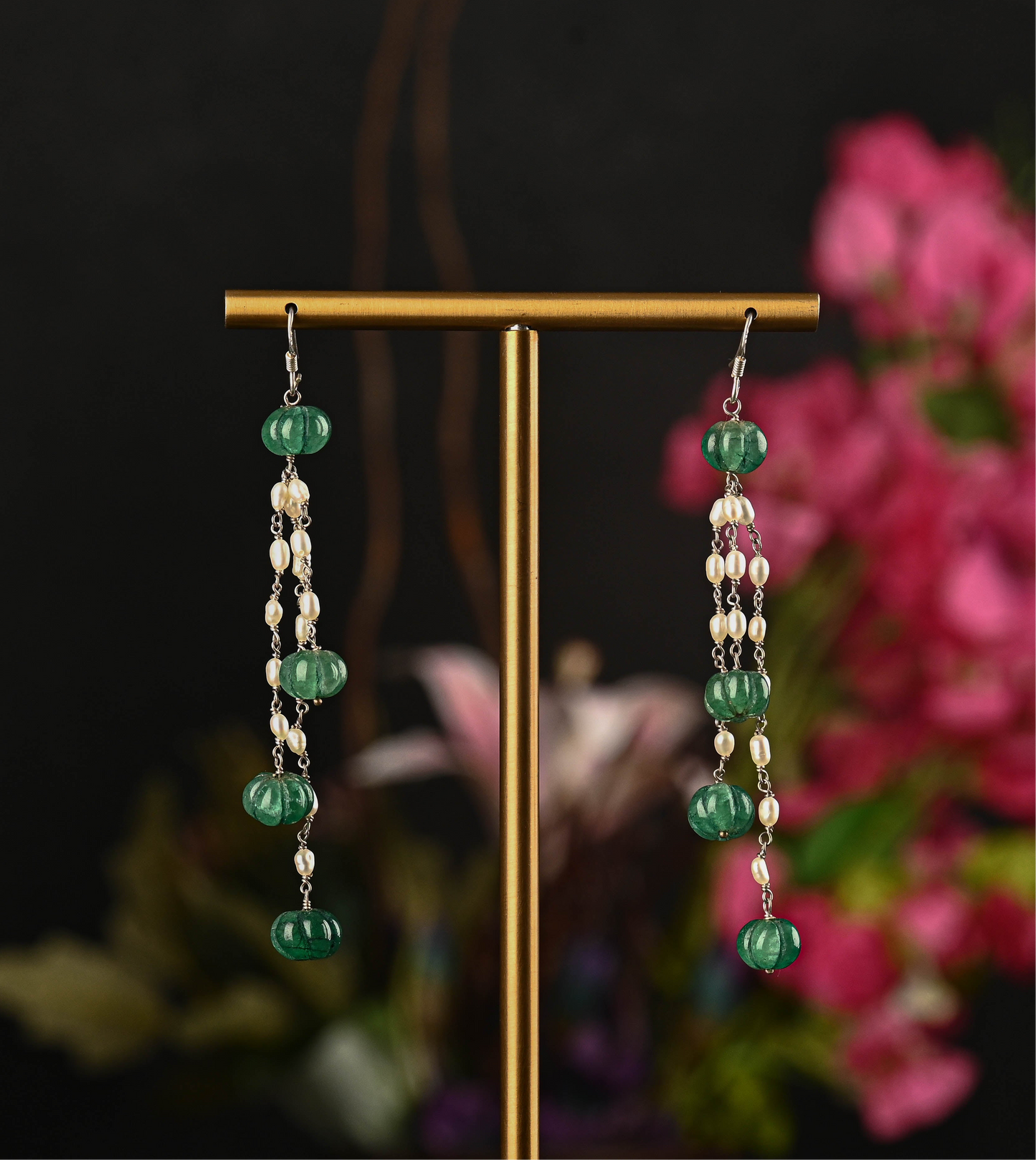 Serene Green Mist Silver Pearl Earrings