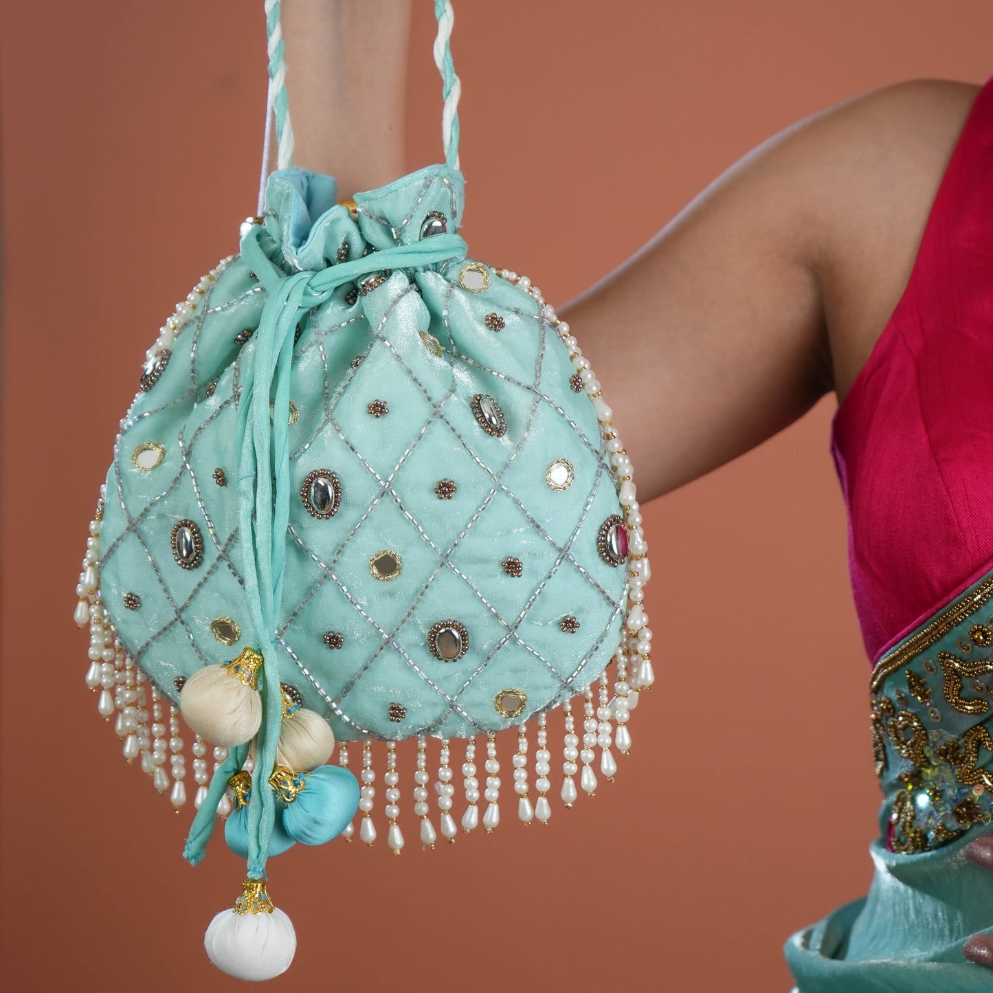 Firoza Hand Embroidered Silk Potli