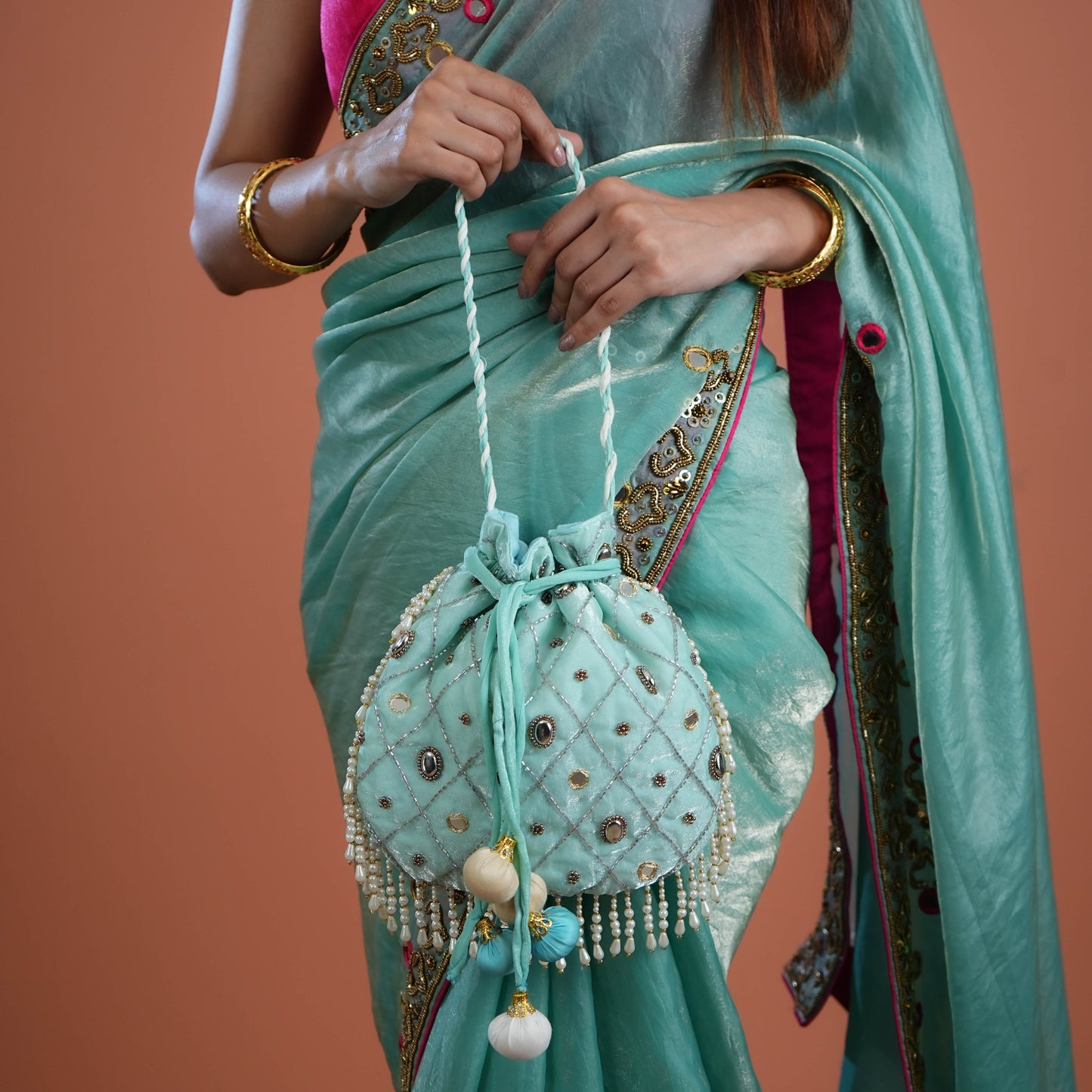 Firoza Hand Embroidered Silk Potli