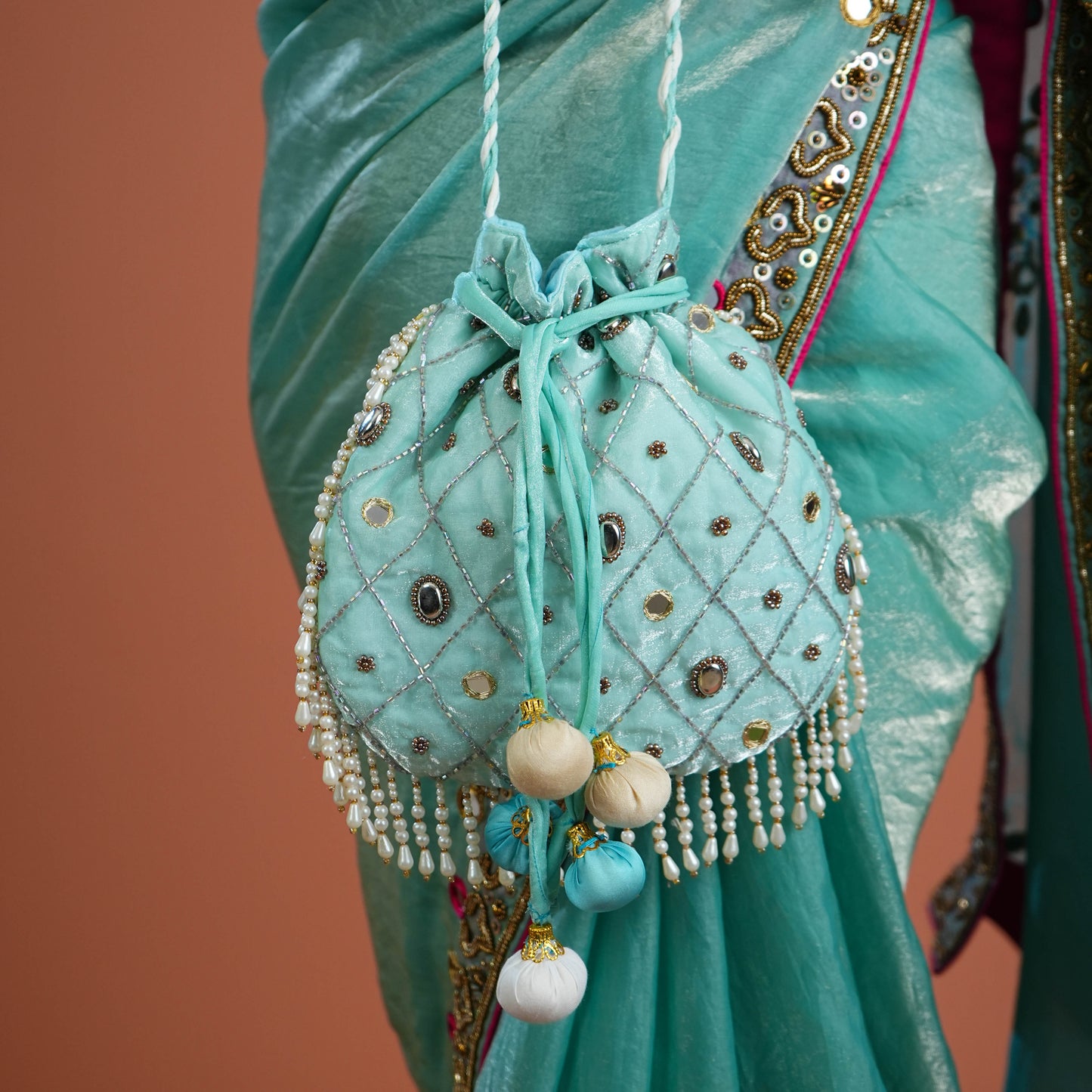Firoza Hand Embroidered Silk Potli
