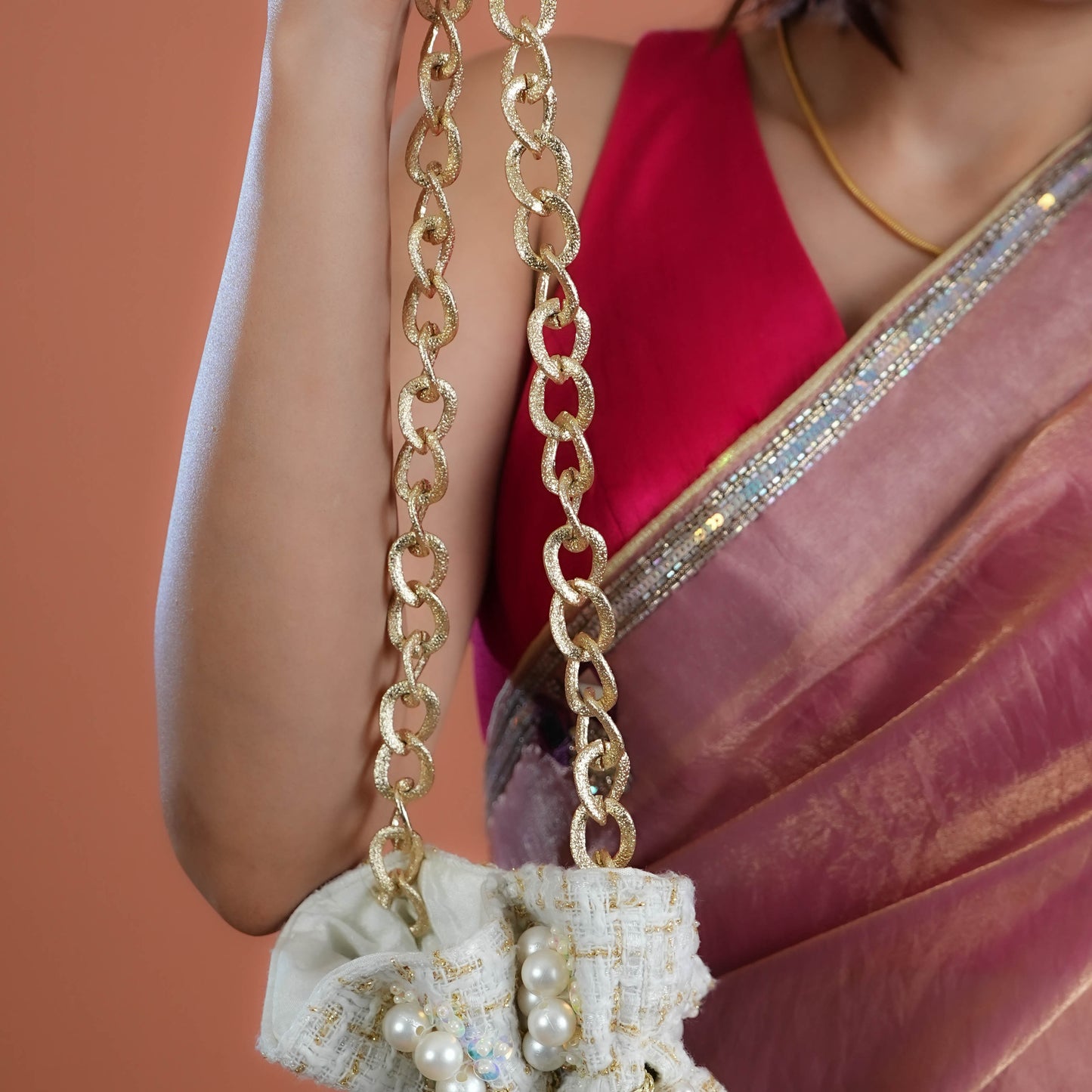 Pearl White Hand Embroidered Silk Potli