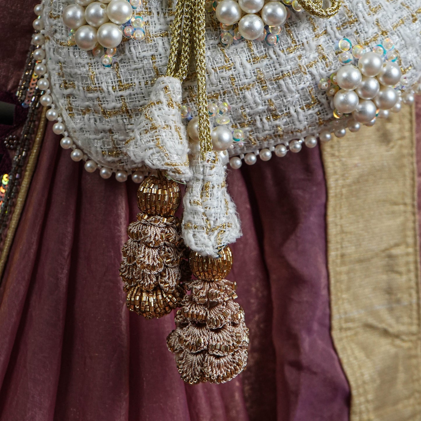 Pearl White Hand Embroidered Silk Potli