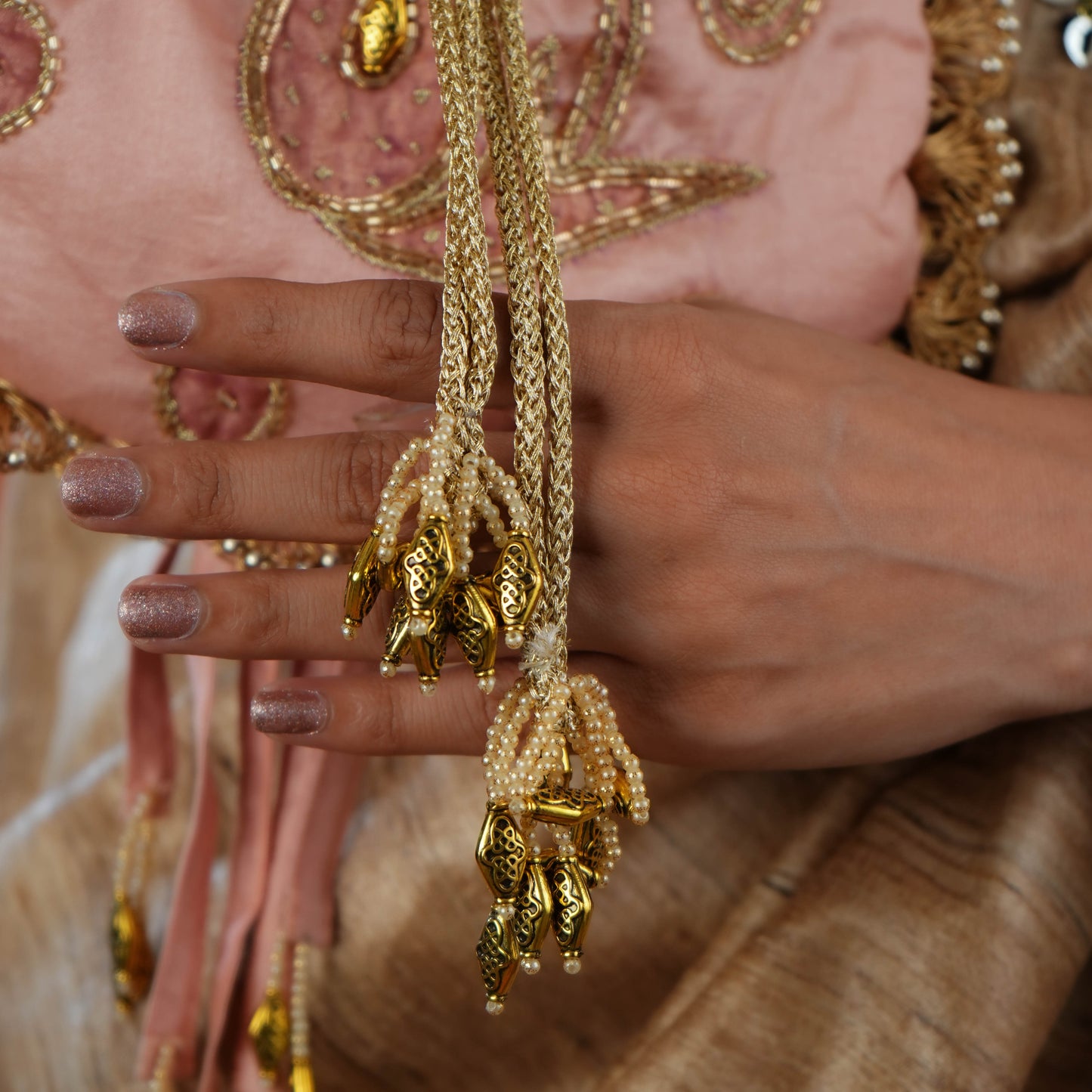 Peach Royal Zardozi Hand Embroidered Potli