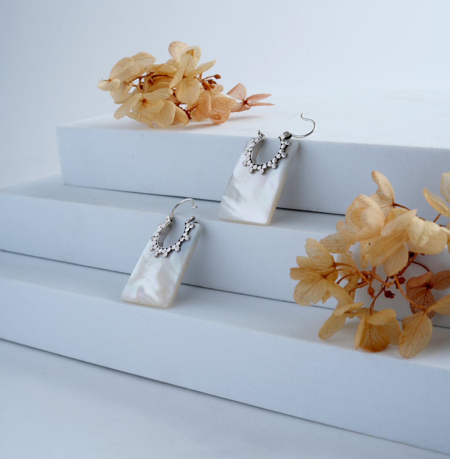 Mother-of-Pearl Rectangle Hoops