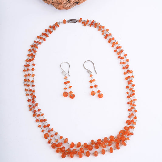 Multilayer Silver Carnelian Necklace Set