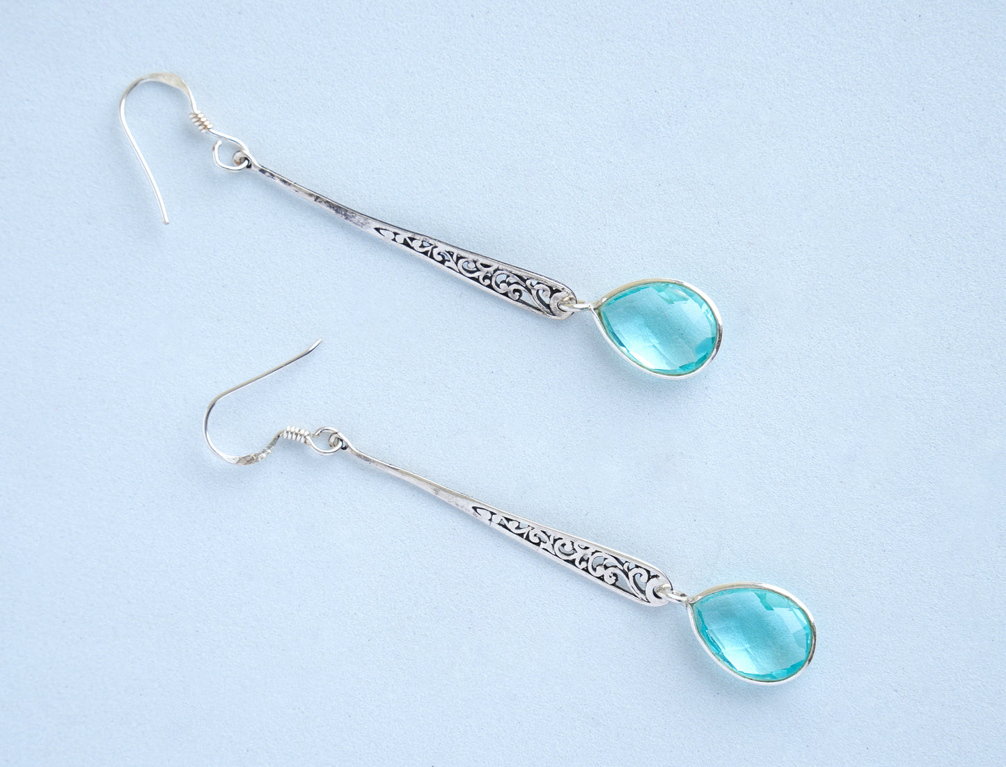 Silver Blue Crystal Danglers