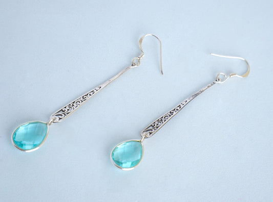 Silver Blue Crystal Danglers
