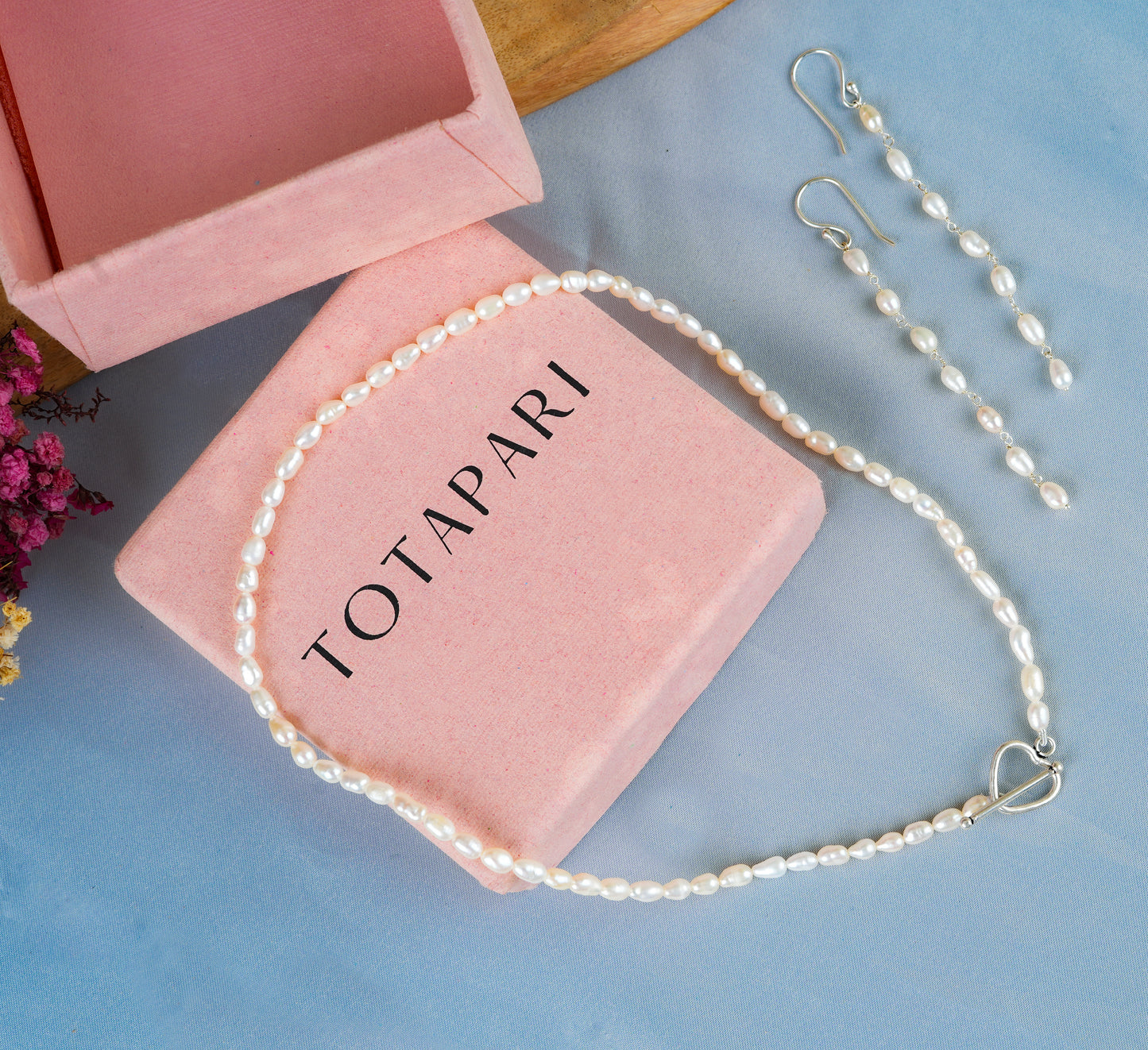 Heart Toggle Pearl Necklace with Pearl Drizzle Earrings