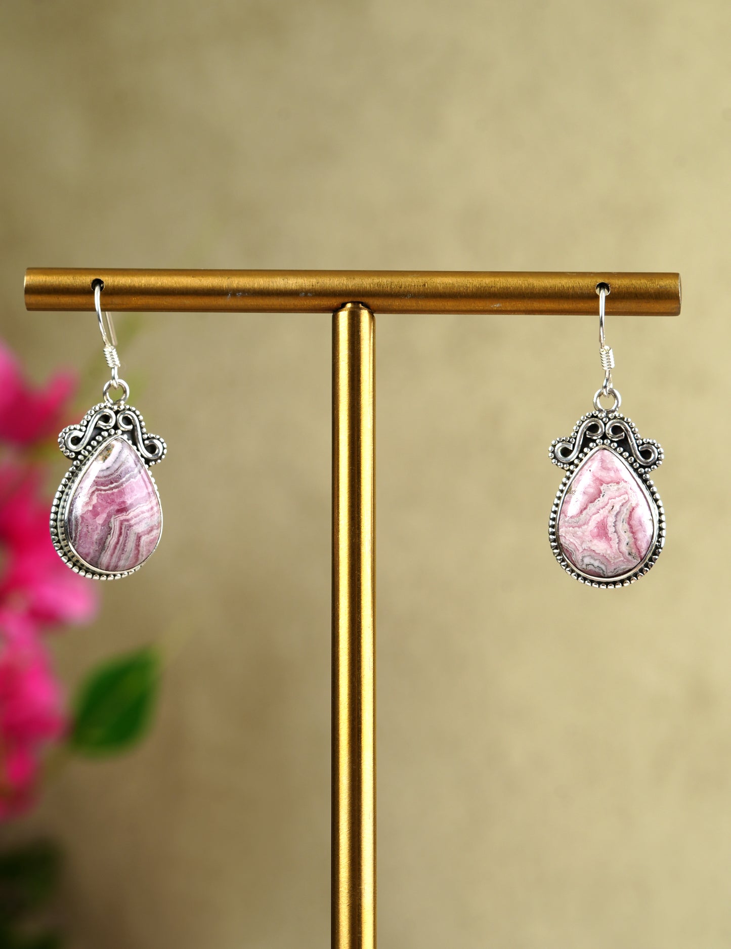 Rhodochrosite Silver Drops