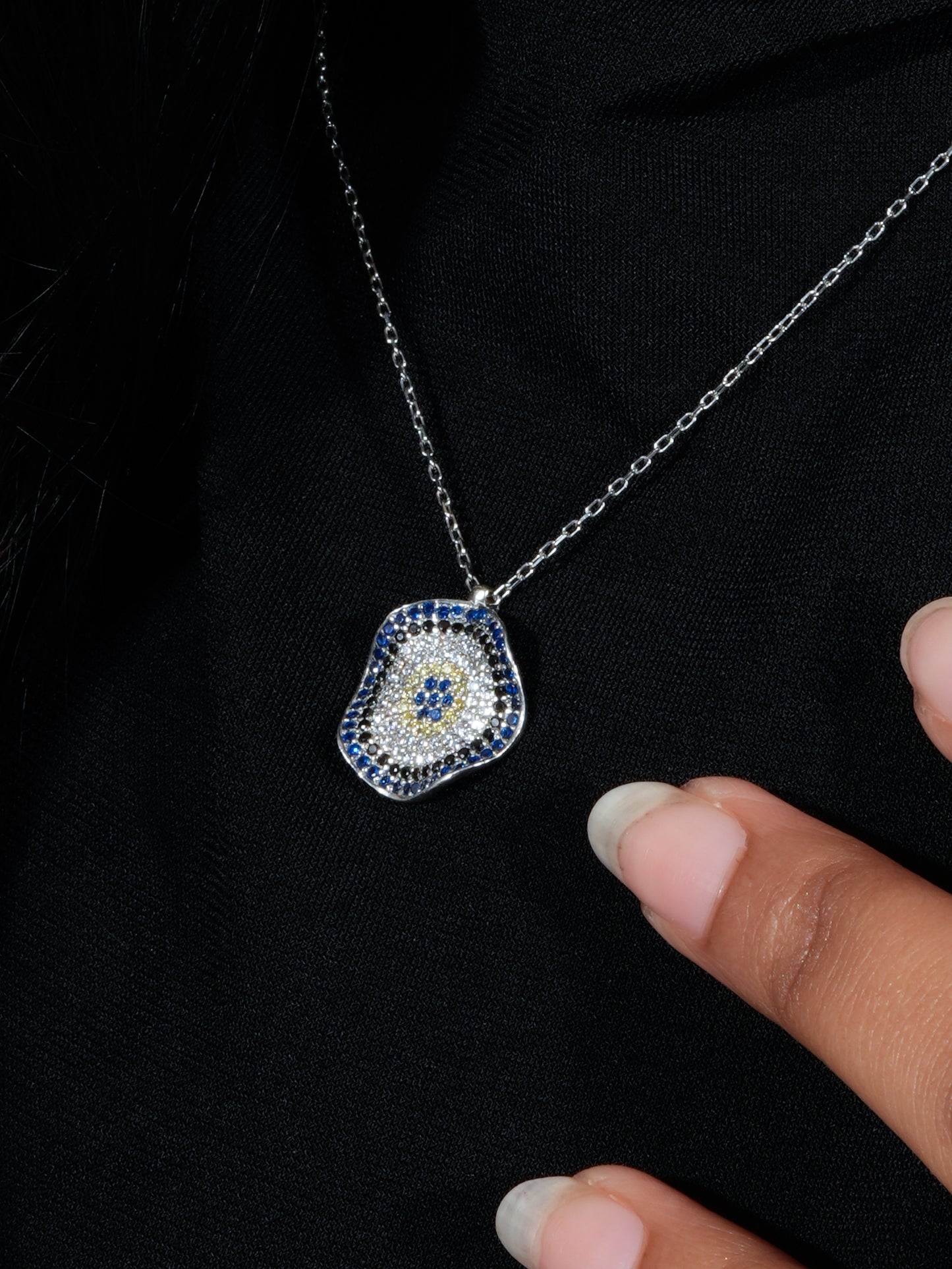 Flying Saucer Silver Zircon Necklace