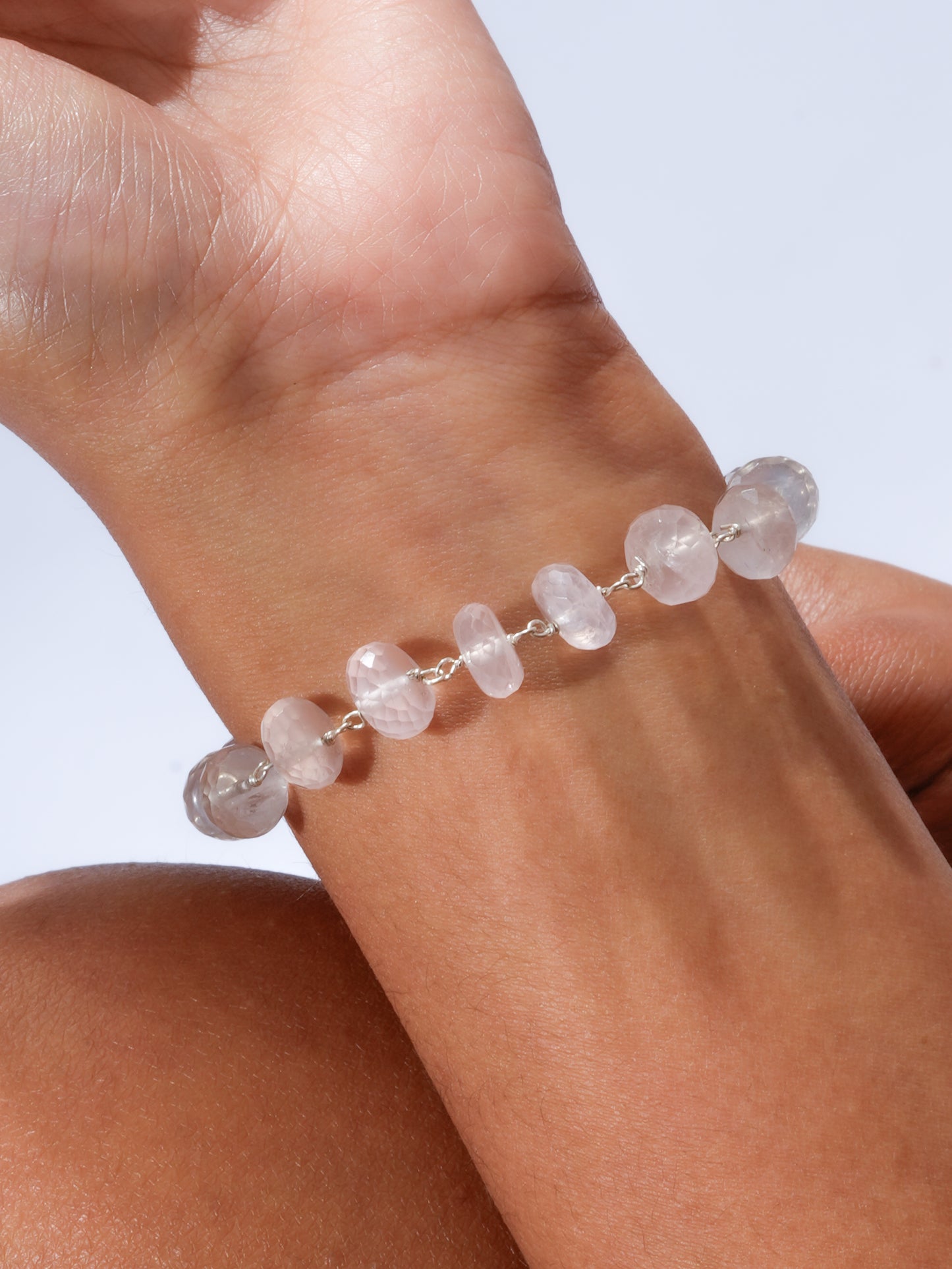 Faceted Rose Quartz Silver Links Bracelet