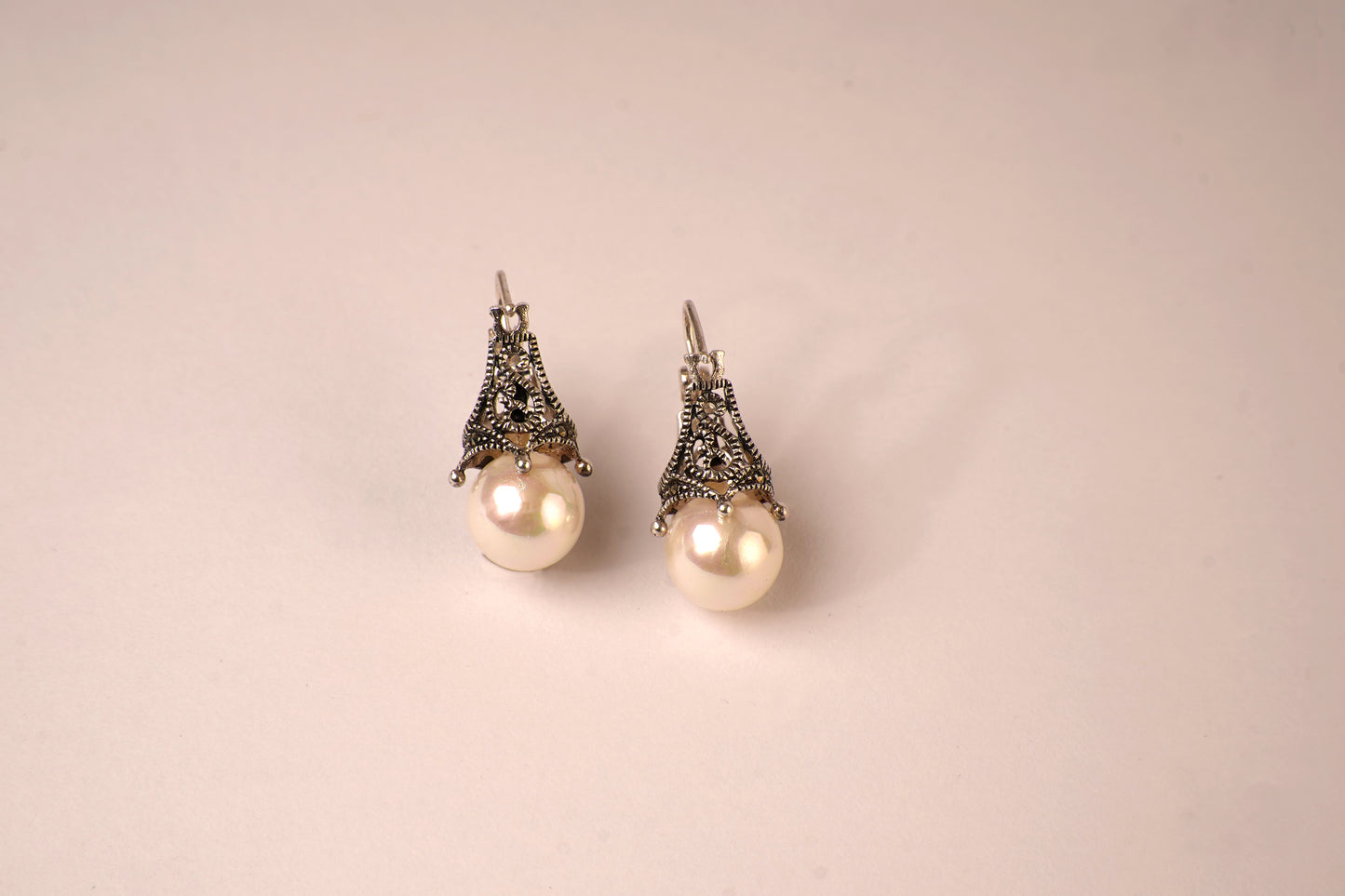 Tiara Marcasite Pearl Earrings