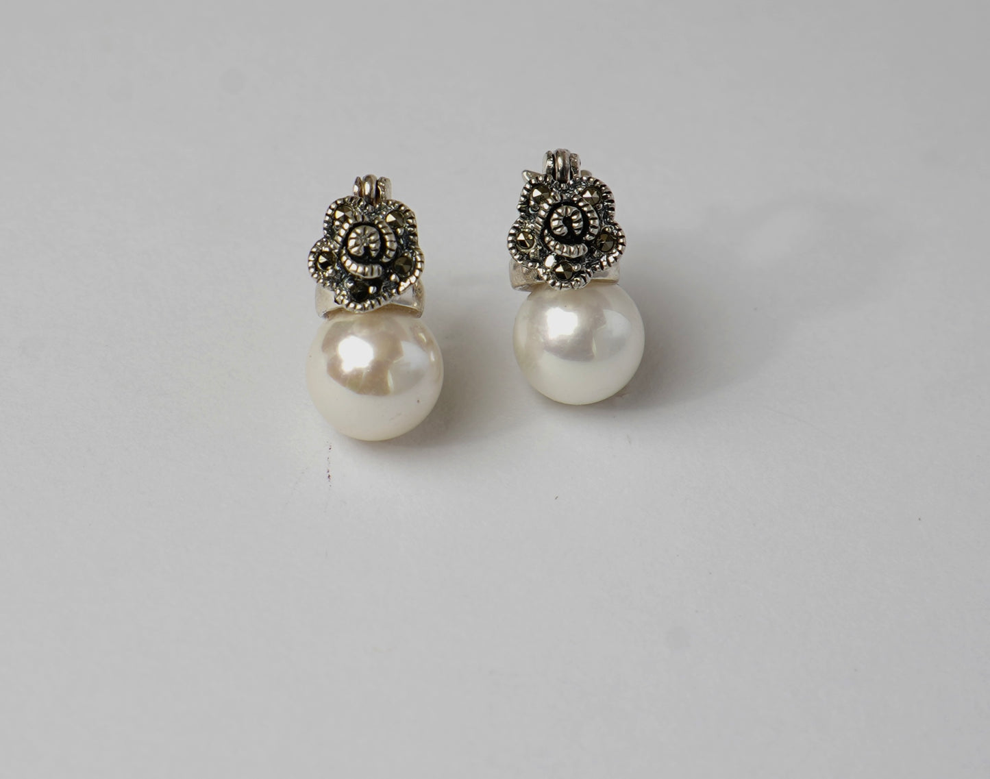 Rose Marcasite Pearl Earrings