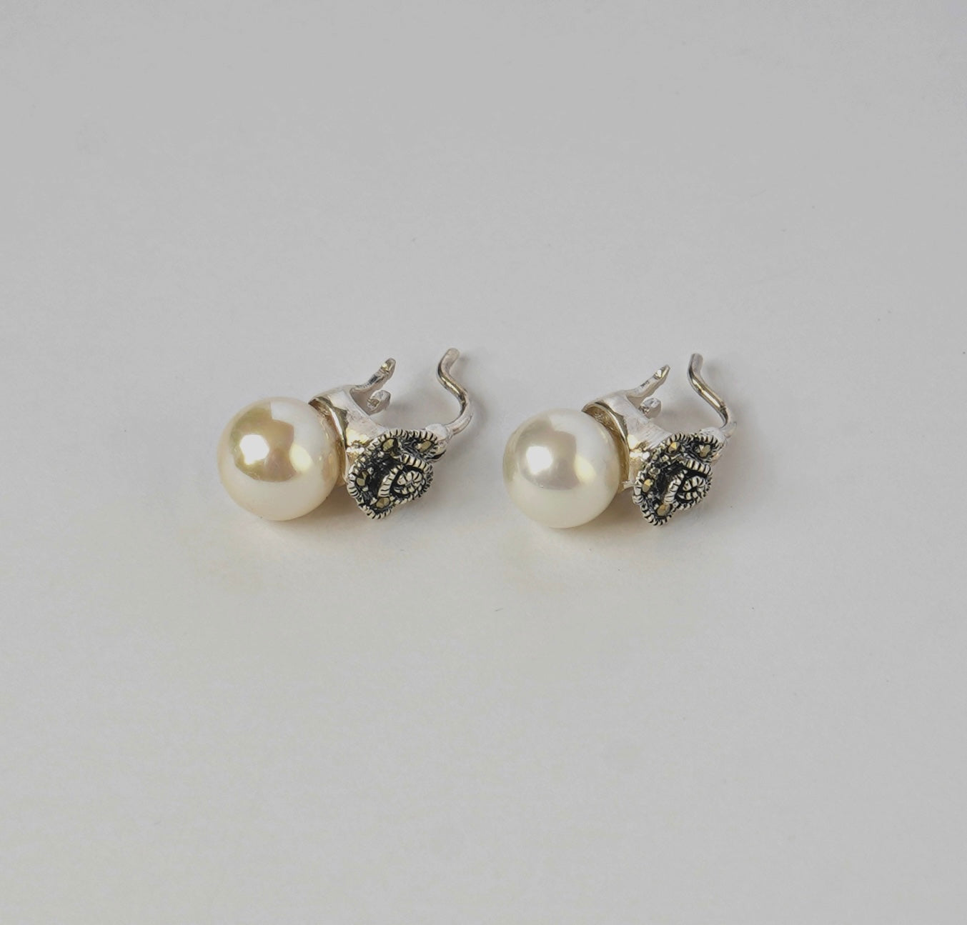 Rose Marcasite Pearl Earrings