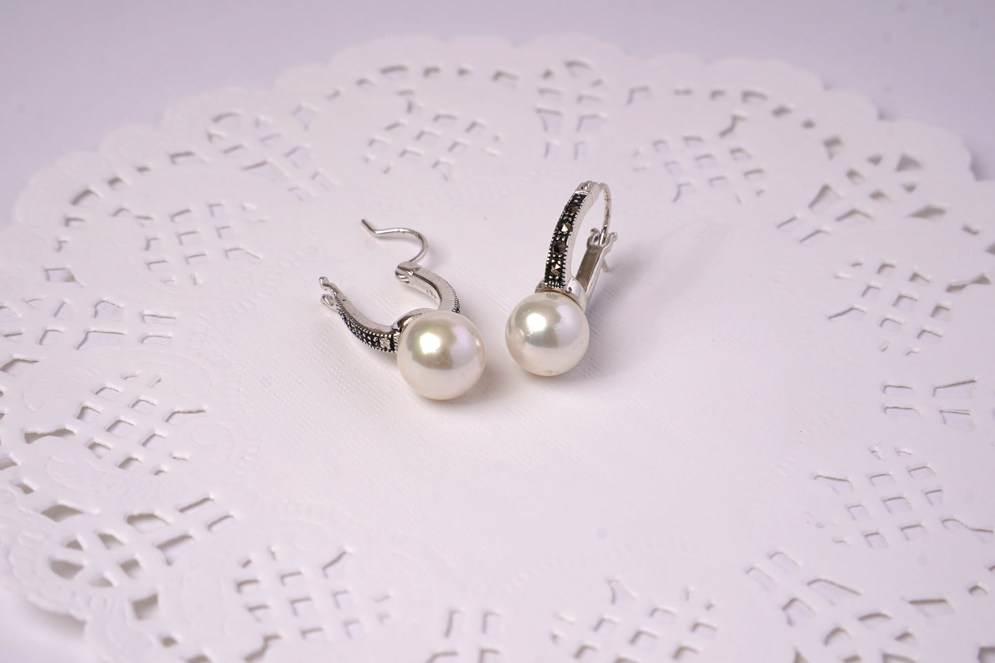 Marcasite Pearl Hoop Earrings