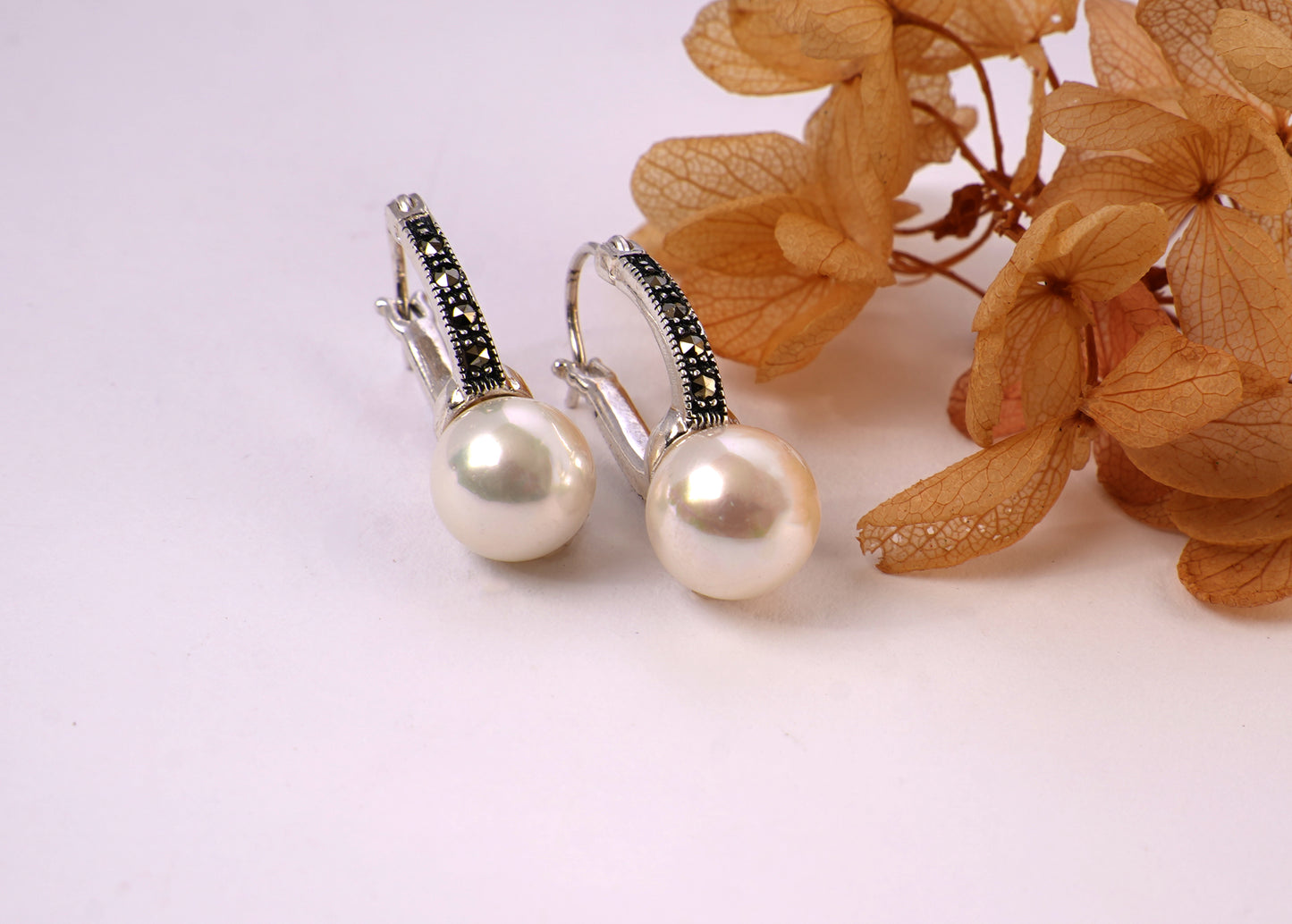 Marcasite Pearl Hoop Earrings