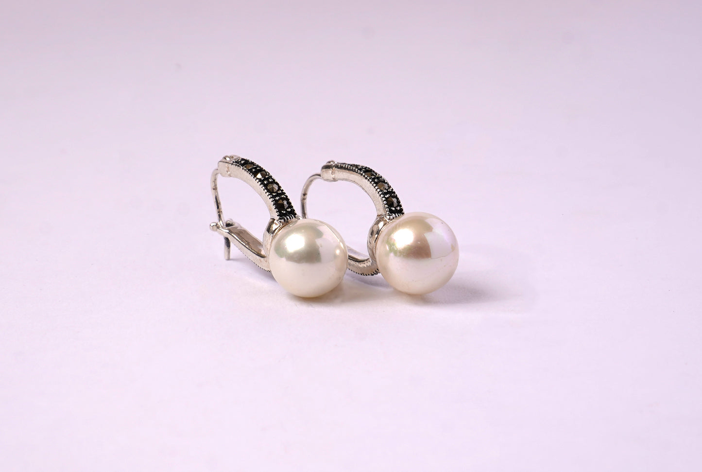 Marcasite Pearl Hoop Earrings