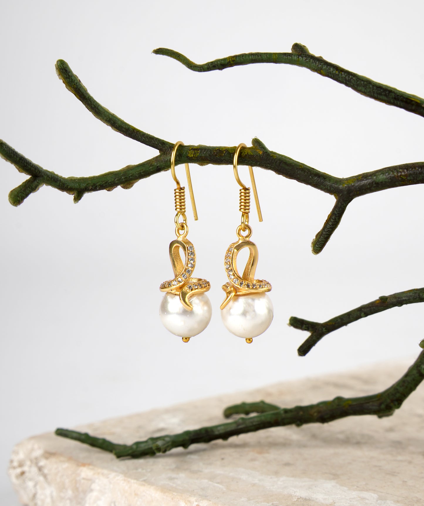 Golden CZ Pearl Dangler