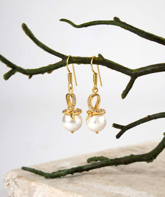 Golden CZ Pearl Dangler
