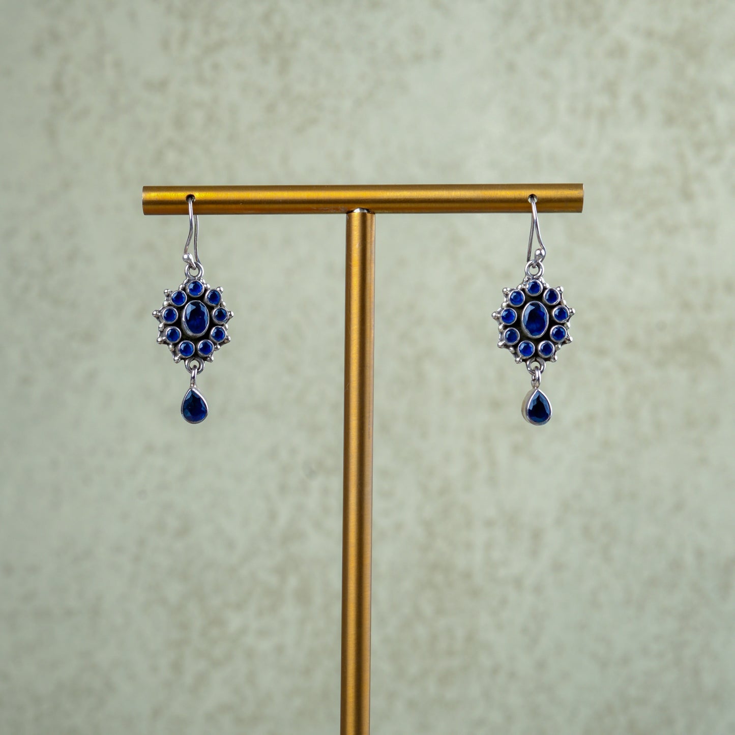 Blue Cutstone Drop Earrings