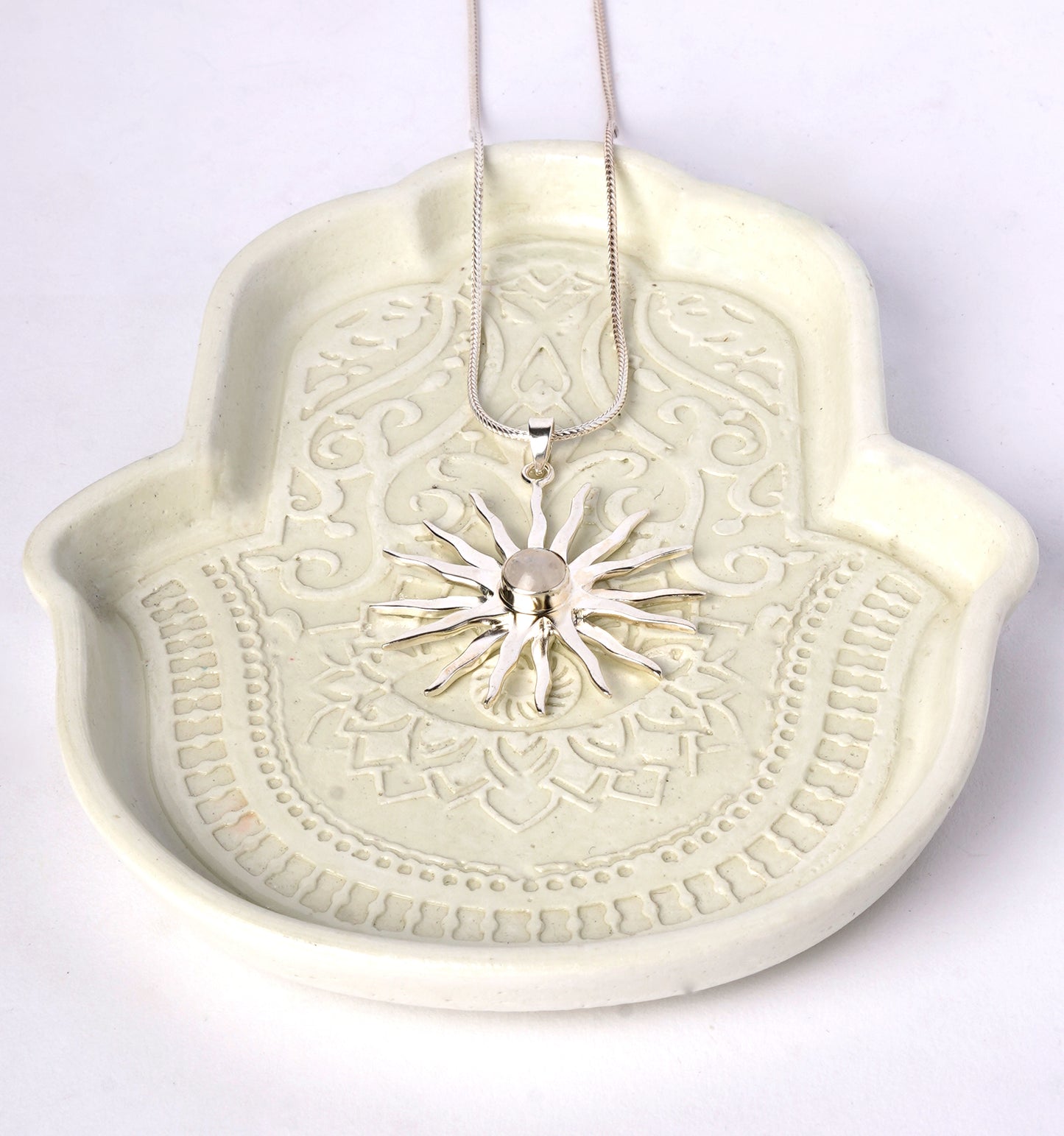 Chakra Healing Sun Energy Silver Pendant With Moonstone