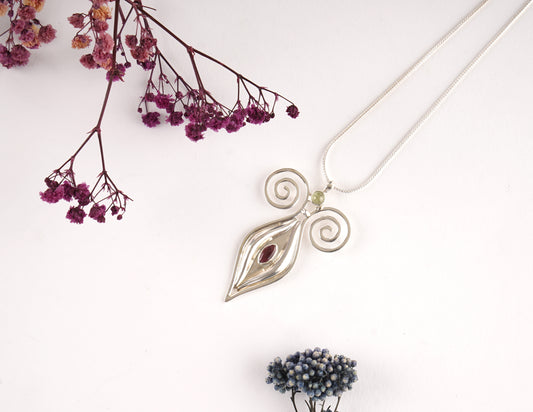 Third Eye Silver Pendant With Garnet And Peridot