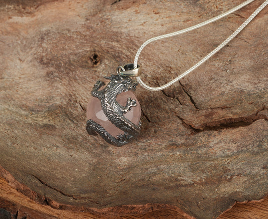 Dragon Ball Silver Pendant with Rose Quartz