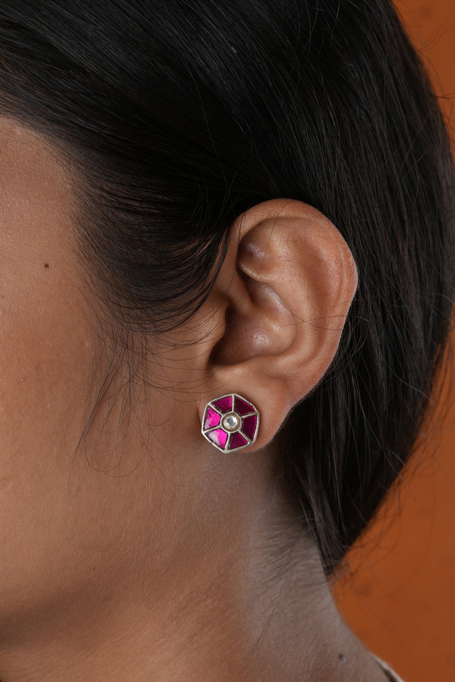 Ornate Pink Kundan Studs